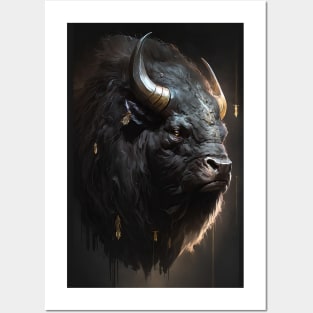 Buffalo Portrait Animal Nature Wildlife Dark Painting Wild Spirit Posters and Art